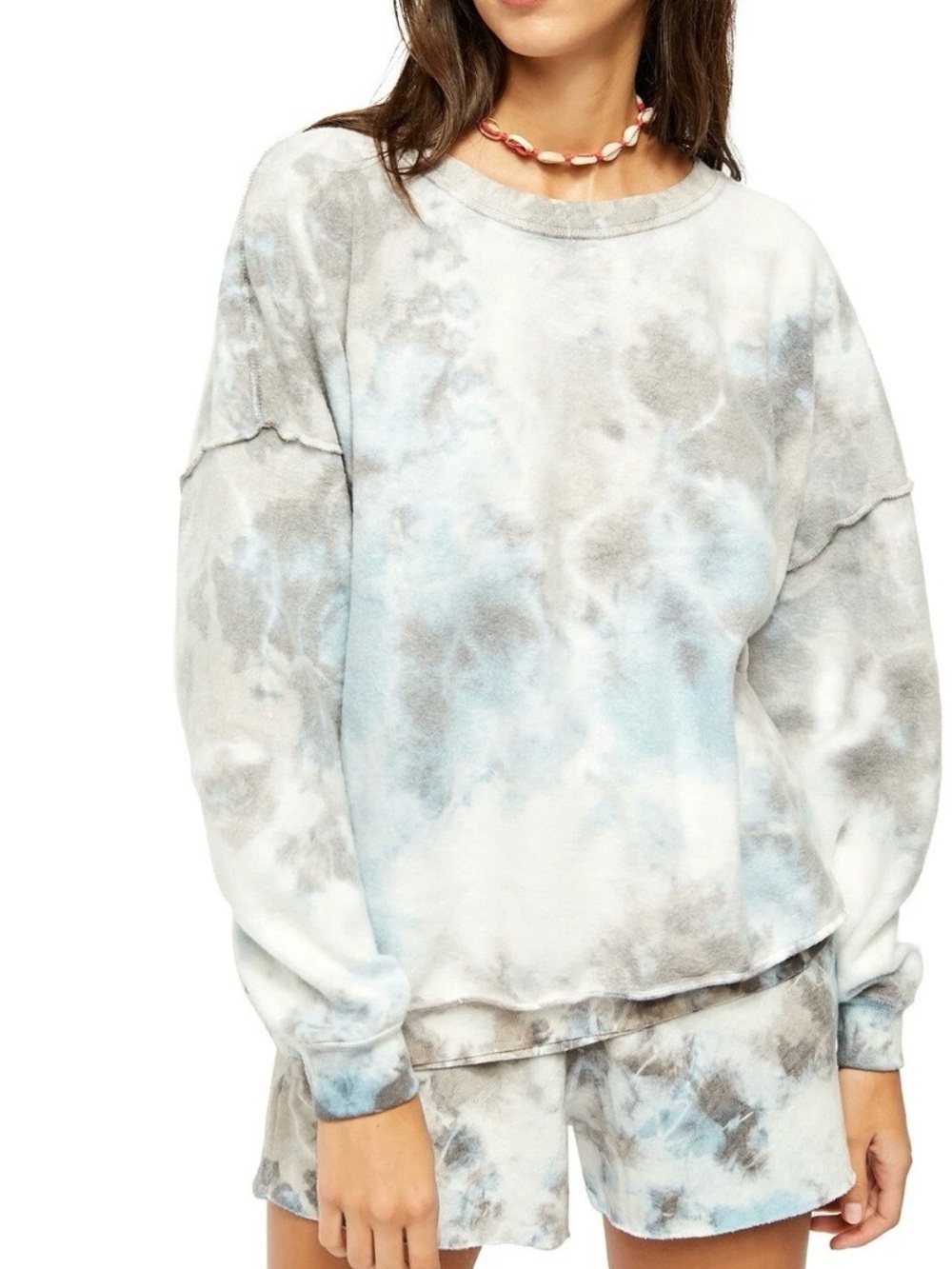 Free People Tie-Dye Crewneck Sweatshirt in Light Blue & Gray